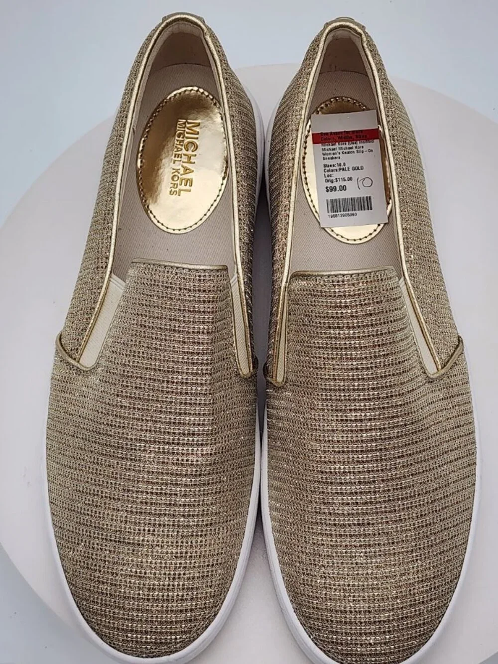 Michael Kors Keaton Pale Gold Glitter Slip-On Sneakers Women’s Size 8.5
